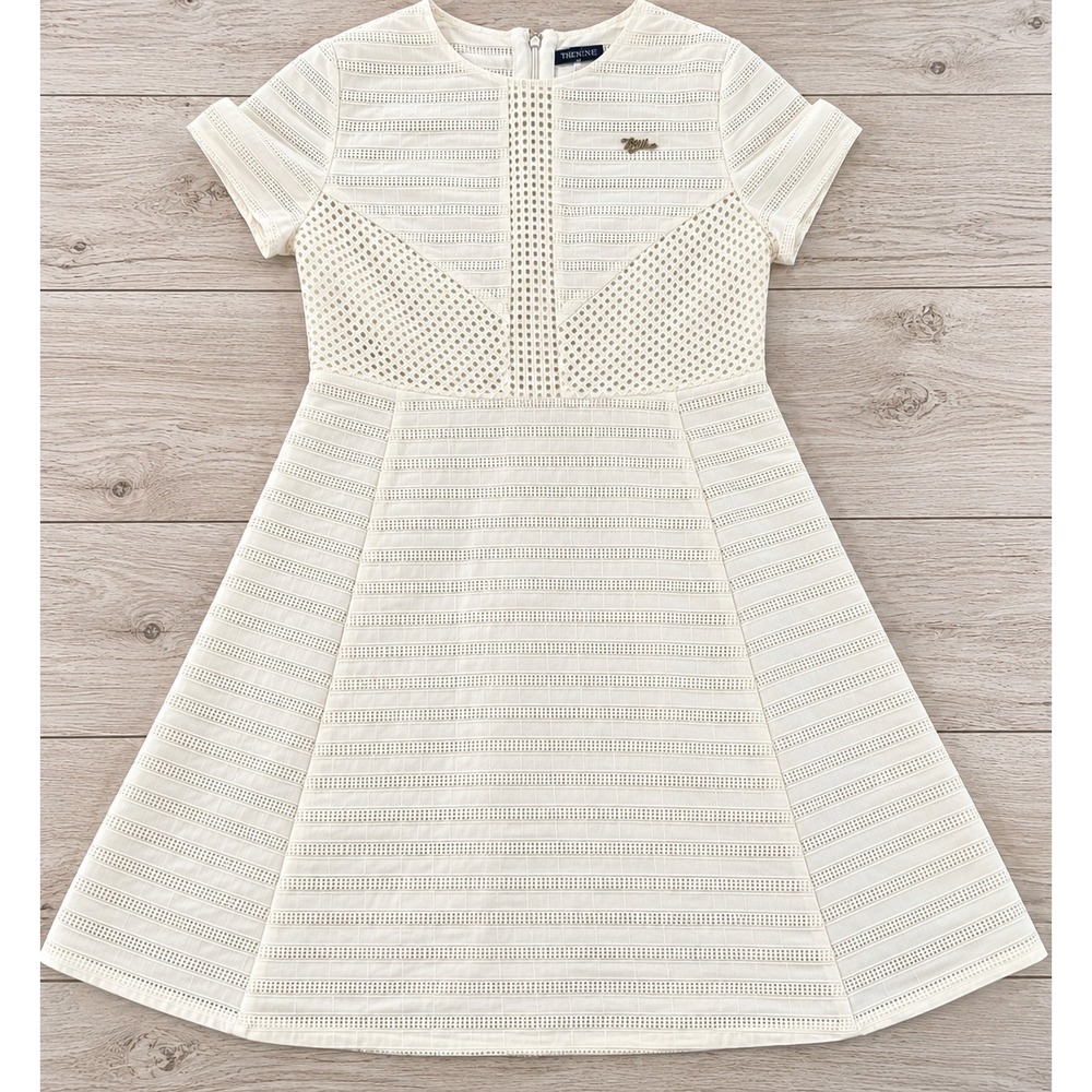 Teenie Weenie Dress White Eyelet Lace Fit Flare Preppy Cottagecore L
